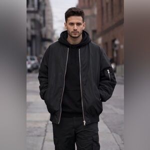 Black MA-1 Bomber Jacket Oversized Unisex Streetwear Minimal Zip men   Unisex